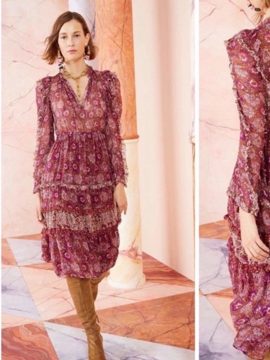 Ulla Johnson Dresses & Skirts - Ulla Johnson Alessandra Silk Lurex Floral Tiered Midi Dress Long Sleeves Size 6